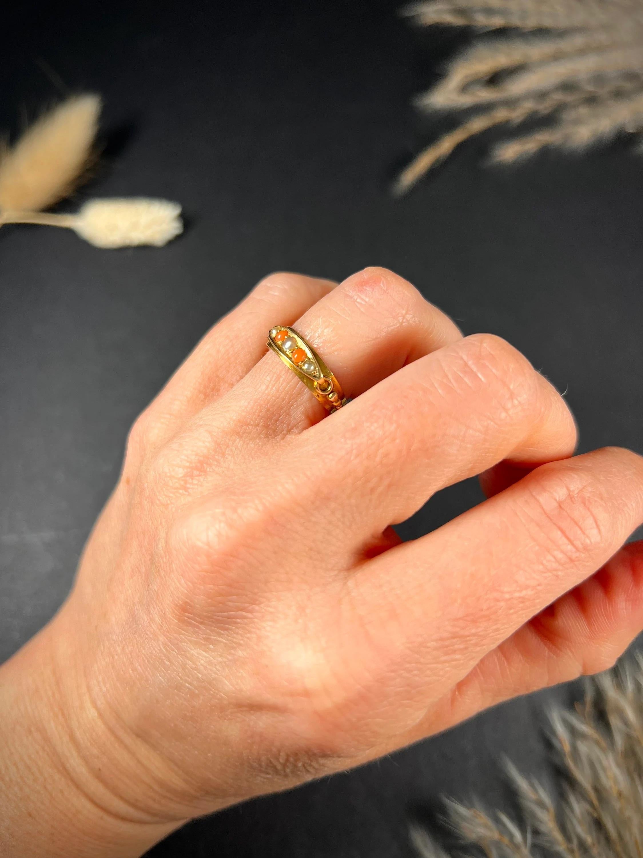Antique 15ct Gold Victorian Coral & Pearl Band Ring For Sale 4