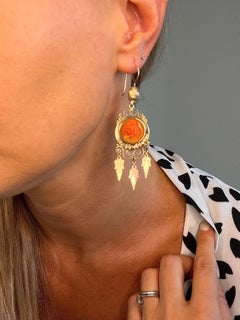 Antique 15ct Gold Victorian Coral Statement Earrings