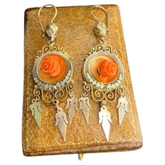 Antique 15ct Gold Victorian Coral Statement Earrings