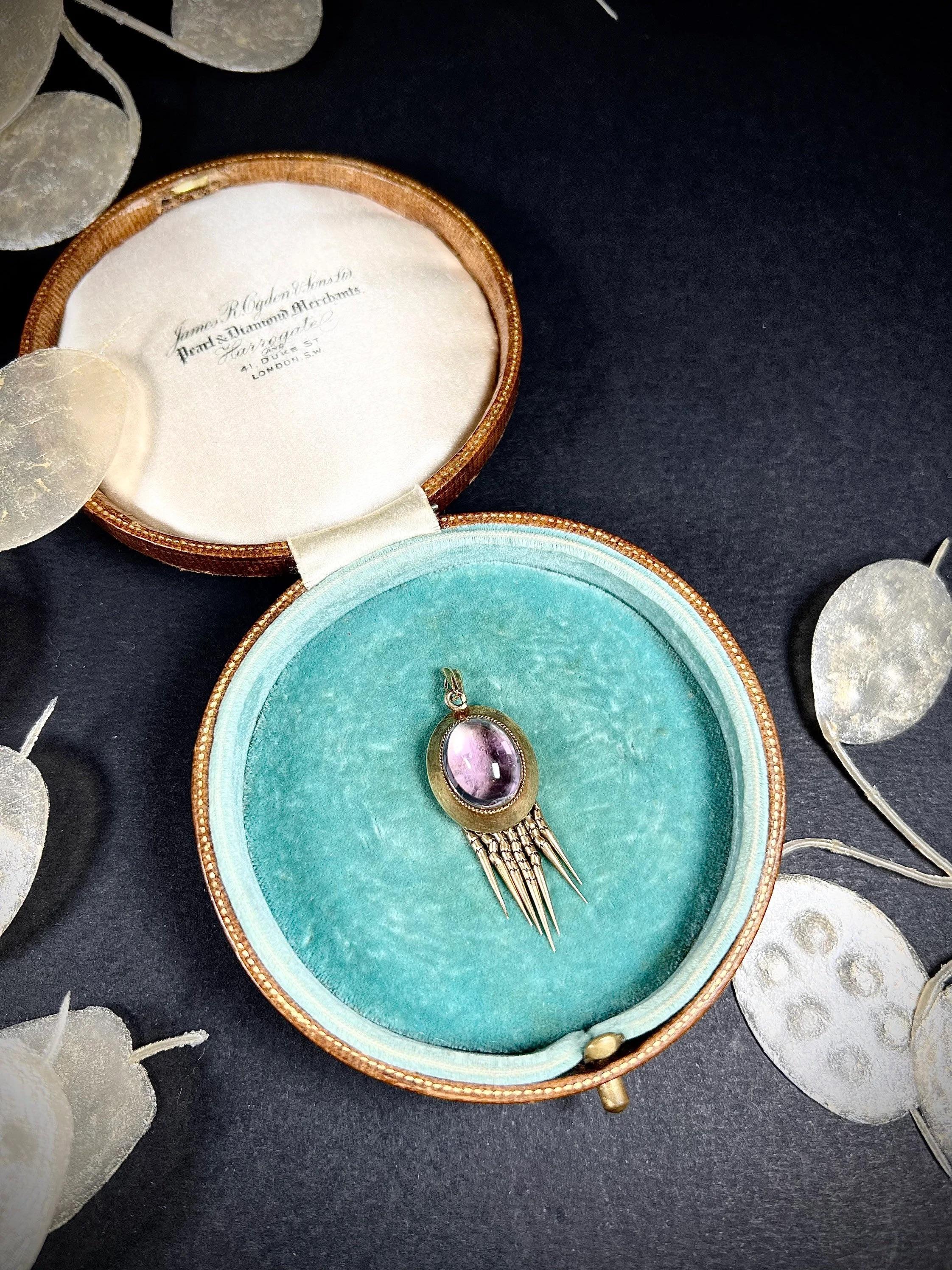 Women's or Men's Antique 15ct Gold Victorian Crystal Tassle Pendant For Sale