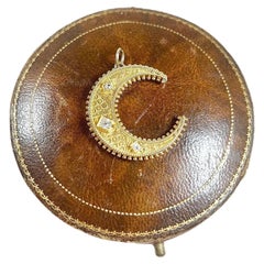 Antique 15ct Gold Victorian, Etruscan Diamond Crescent Pendant