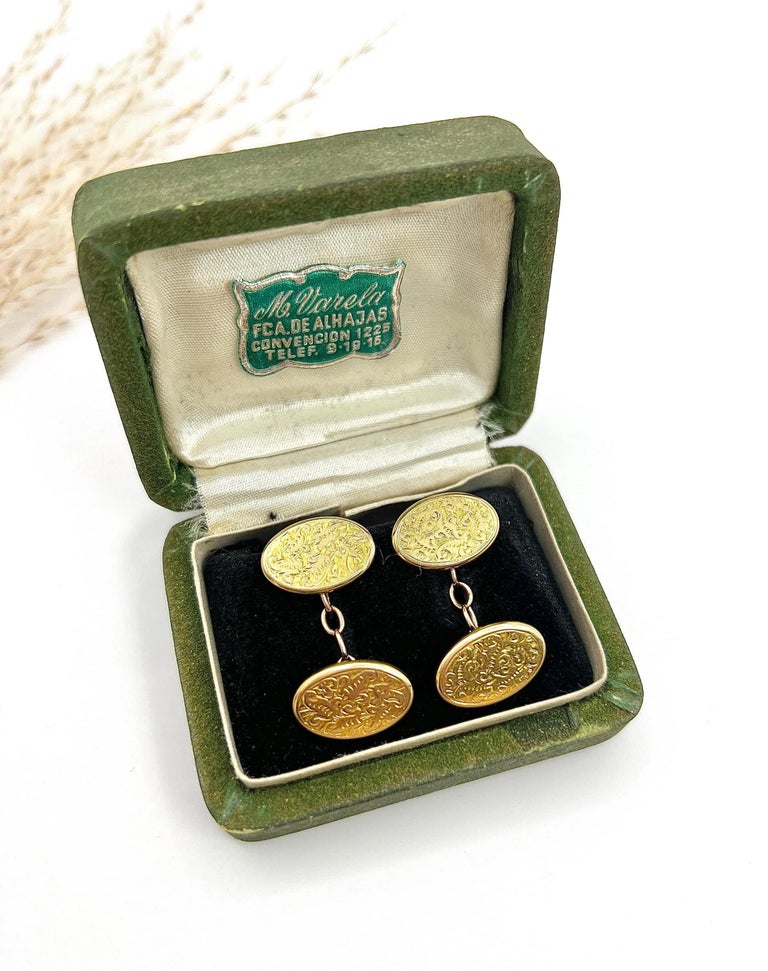 Boutons De Manchette Antiques En Or 9 Carats Époque Édouardienne - Avec Boîte - Occasion Très Bon État
