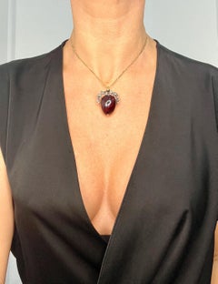 Antiker viktorianischer Granat-Anhänger aus 15-karätigem Gold, mit floraler Diamantfassung