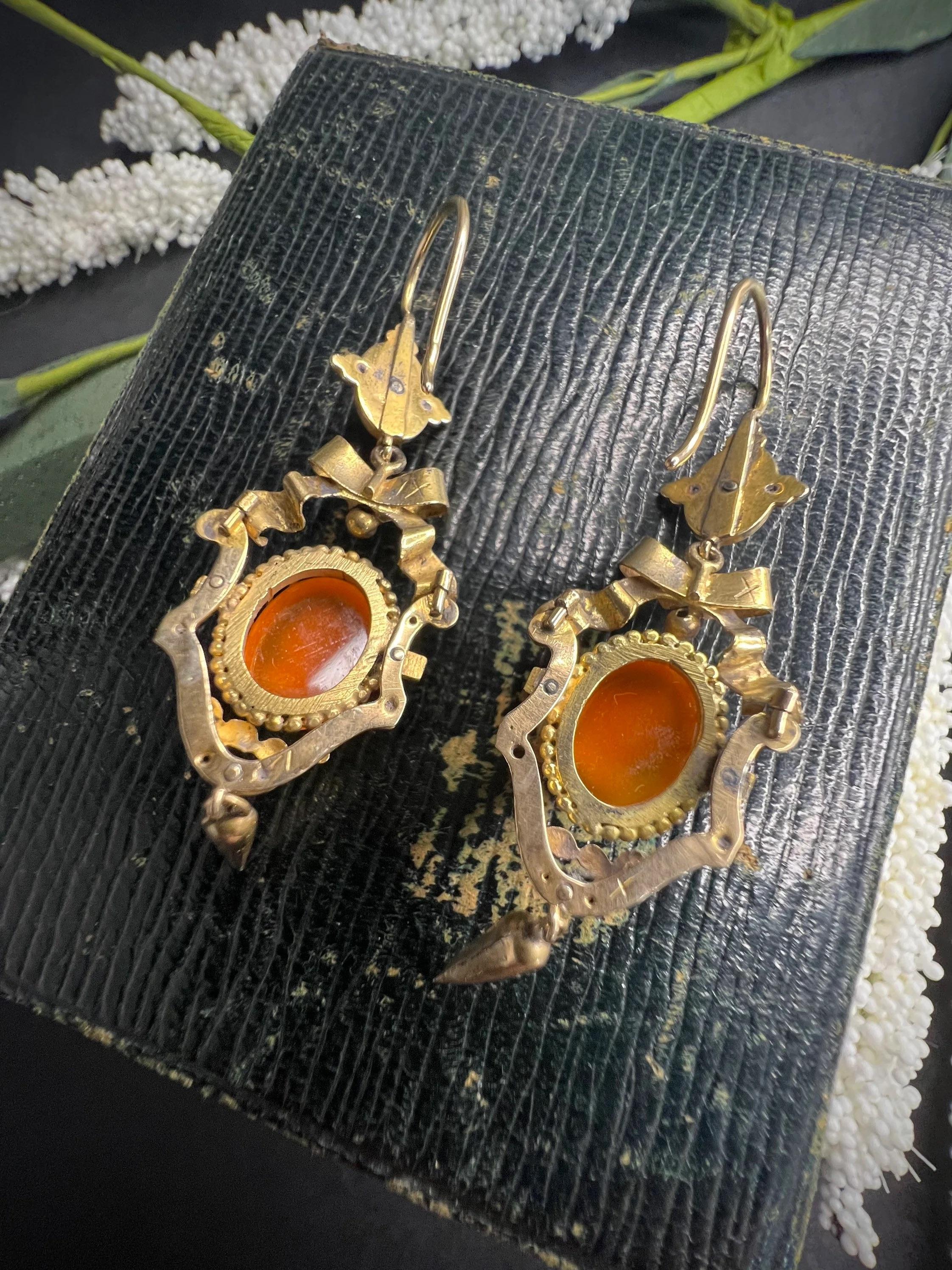 Boucles d'oreilles Camée en or 15ct Victorien en pierre dure en vente 5