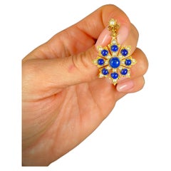 Antique 15ct Gold, Victorian Lapis Lazuli & Pearl Flower Pendant