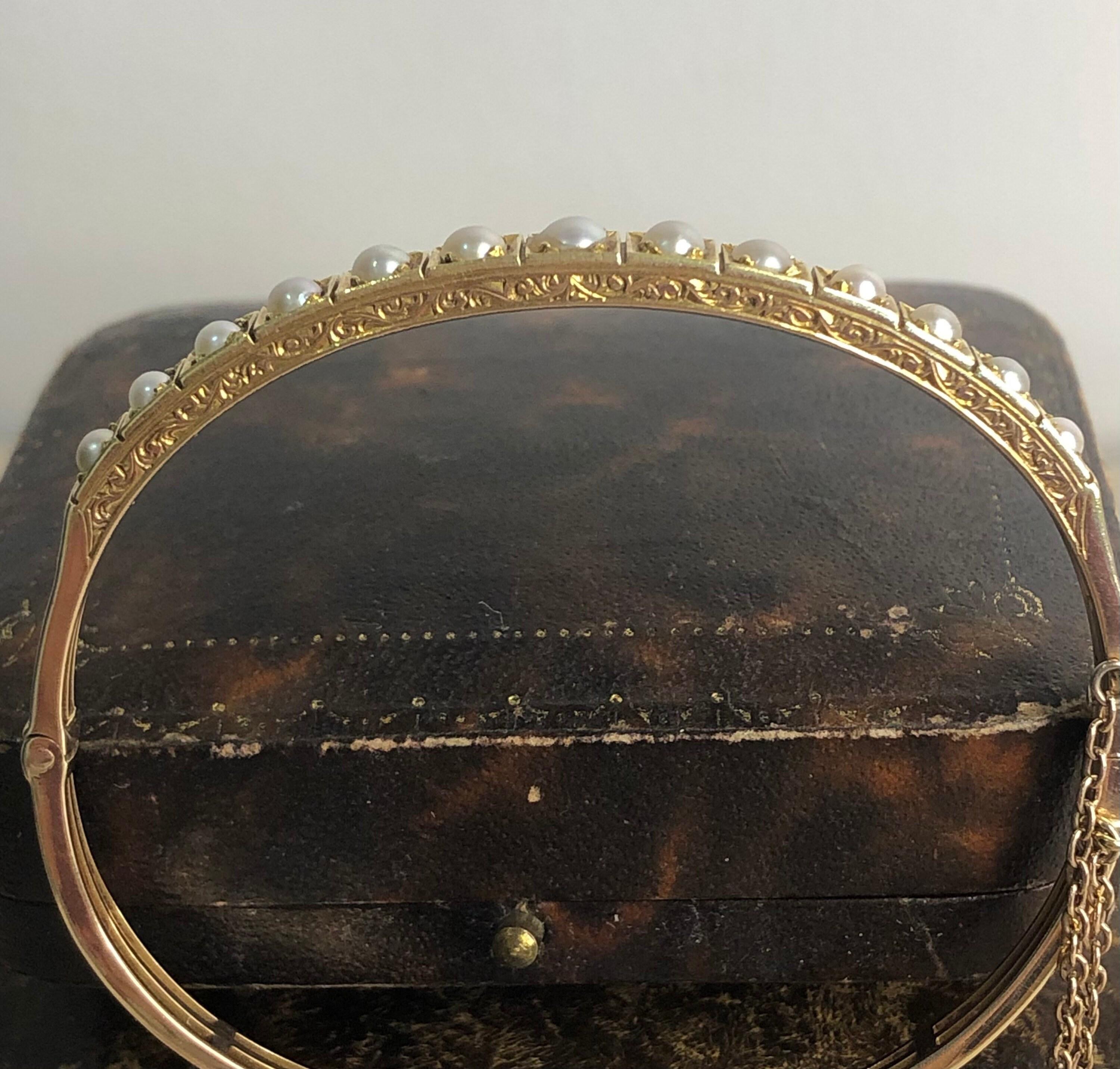 Antique 15ct Gold Victorian Pearl Bangle For Sale 1
