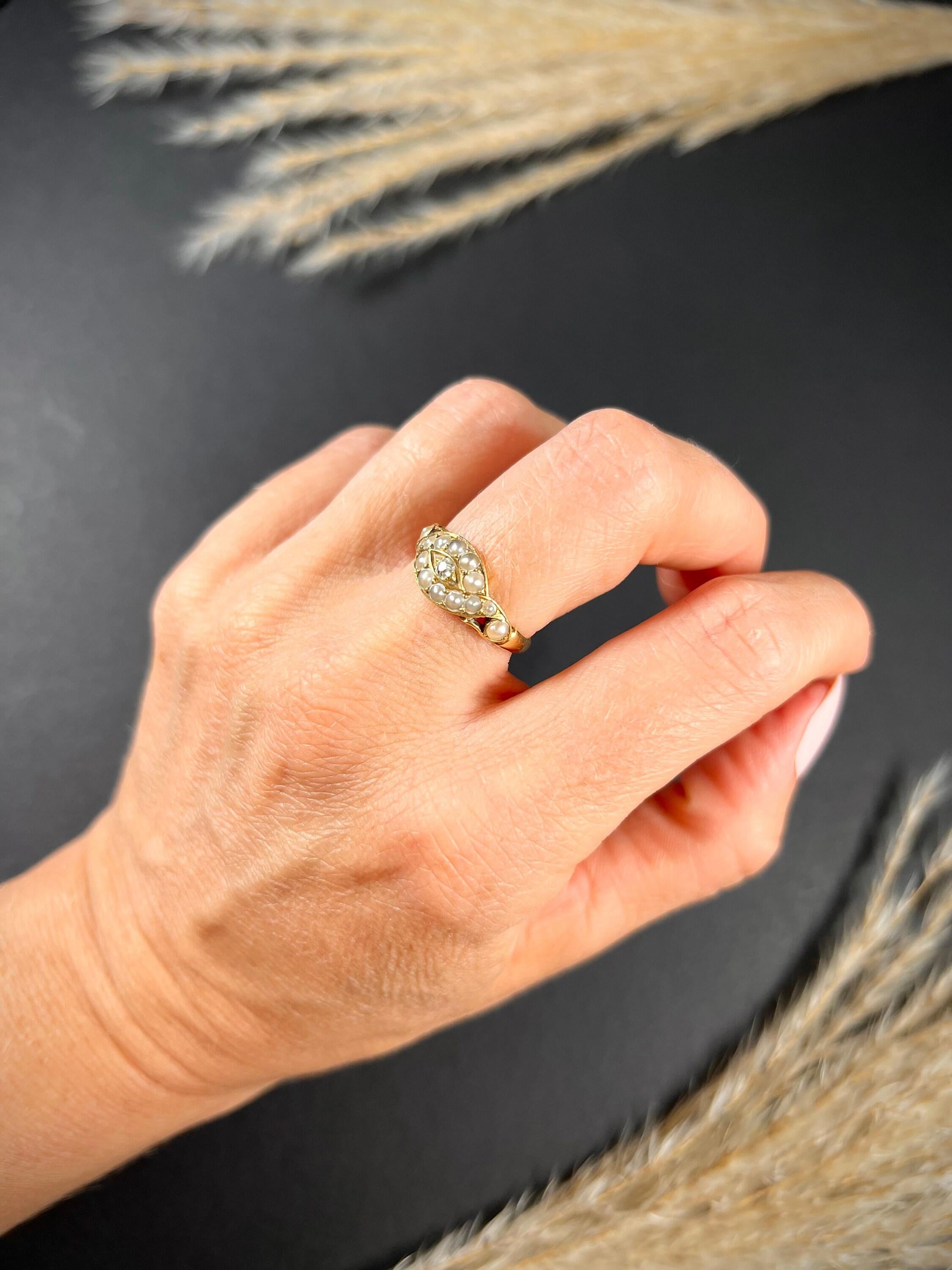 Antique 15ct Gold Victorian, Pearl & Diamond Ring For Sale 1