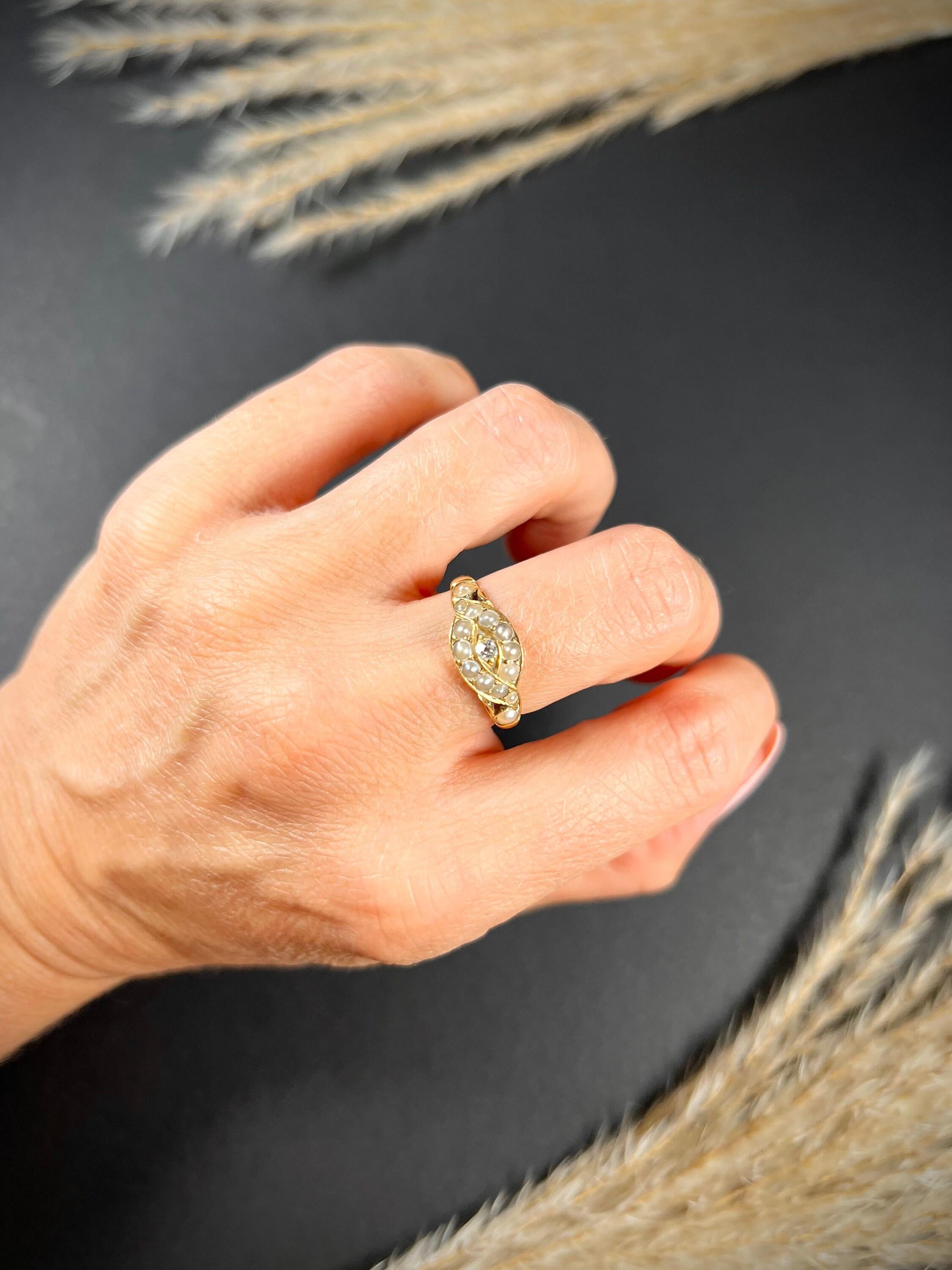Antique 15ct Gold Victorian, Pearl & Diamond Ring For Sale 4