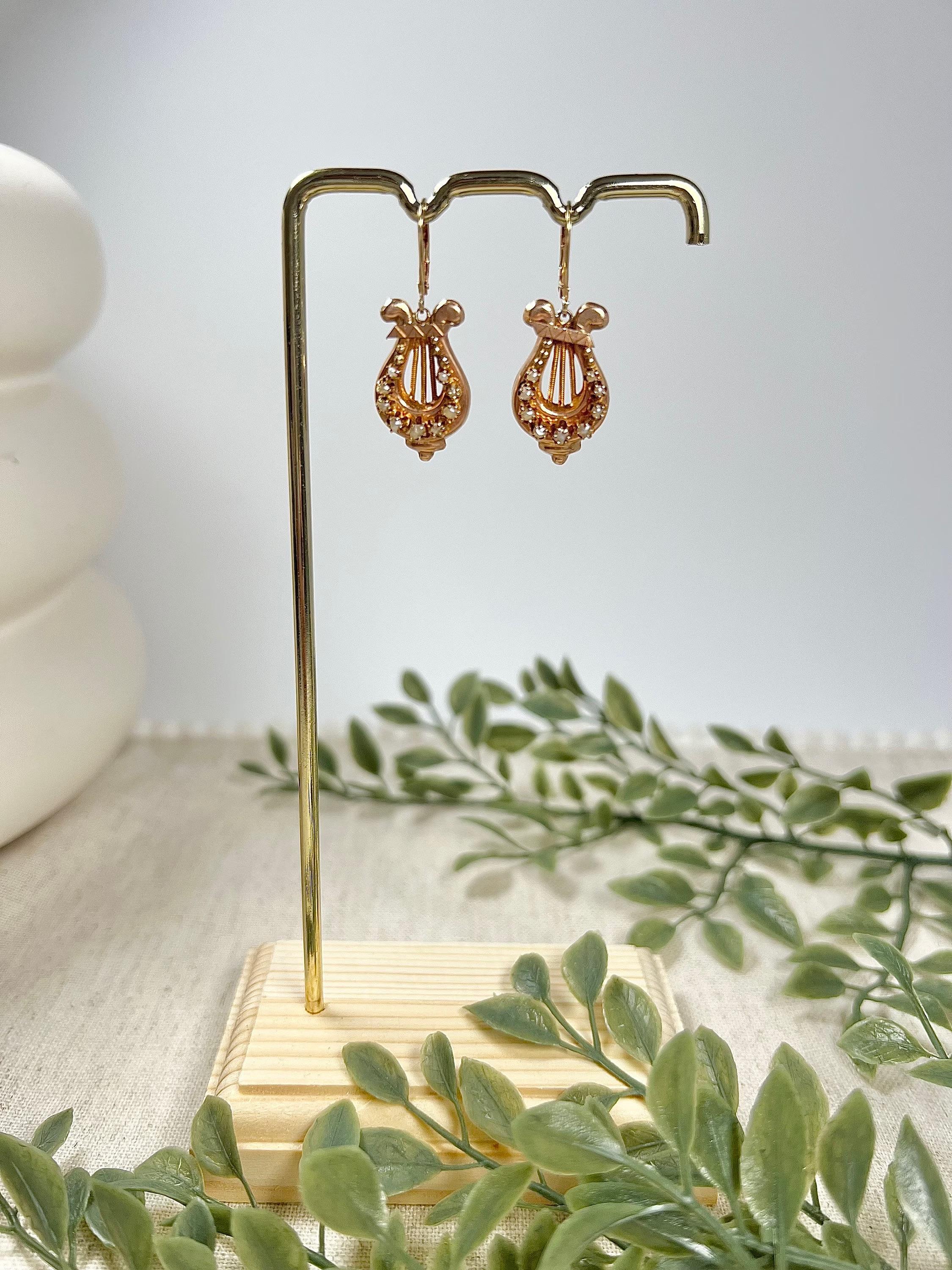 Antique 15ct Gold, Victorian Pearl Harp Drop Earrings For Sale 2