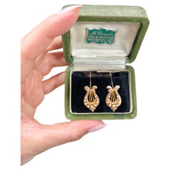 Antique 15ct Gold, Victorian Pearl Harp Drop Earrings