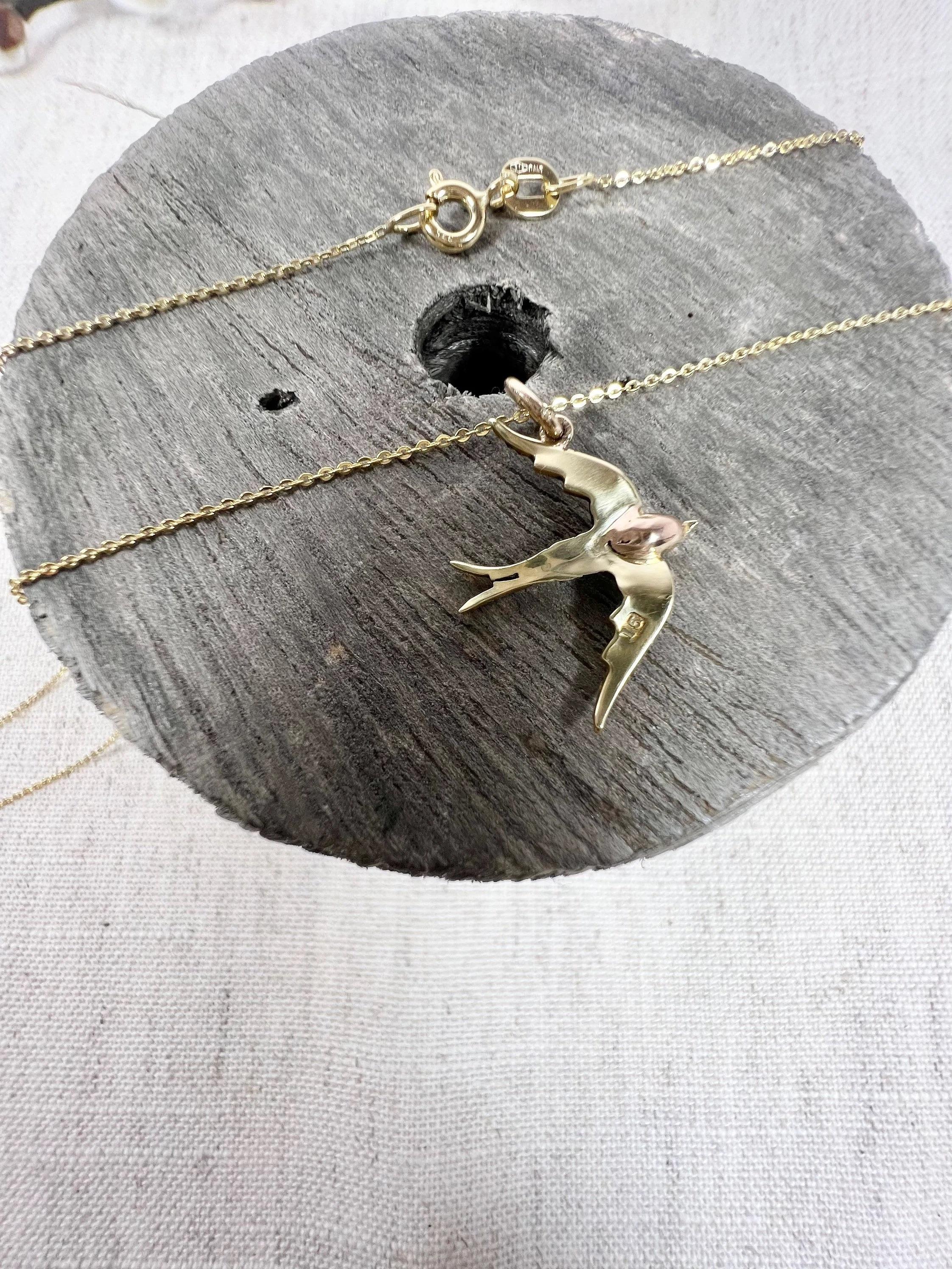 Women's or Men's Antique 15ct Gold Victorian Pearl Swallow Pendant Necklace