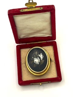 Antique 15ct Gold, Victorian Pietra Dura Floral Peony Mosaic Brooch