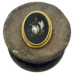 Antique 15ct Gold, Victorian Pietra Dura Floral Peony Mosaic Brooch