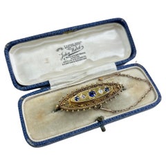 Retro 15ct Gold Victorian Sapphire & Diamond Brooch