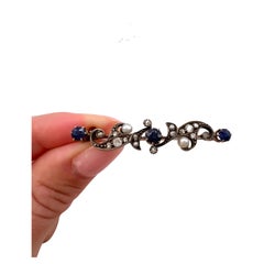 Antique 15ct Gold, Victorian Sapphire, Diamond & Seed Pearl Floral Brooch