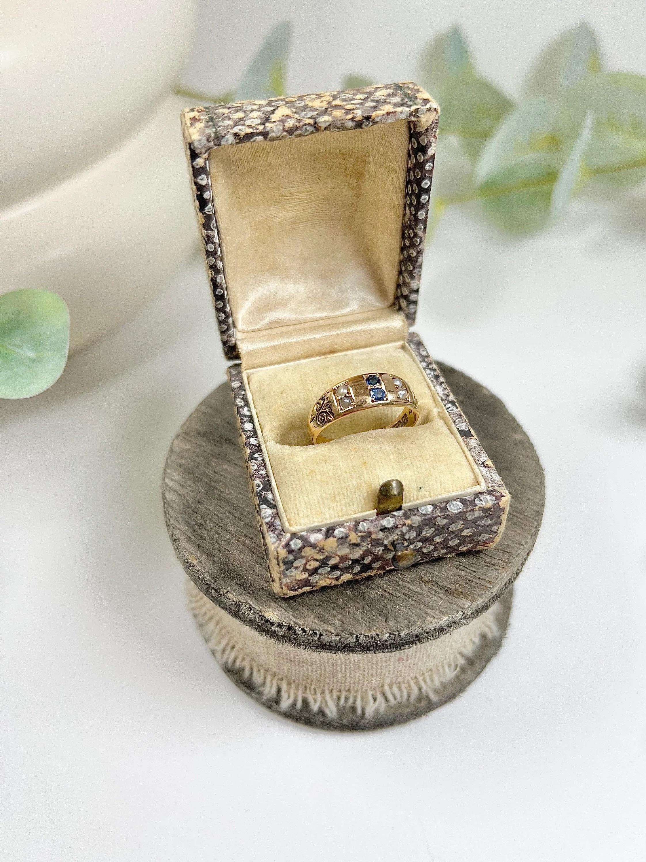 Antique 15ct Gold Victorian Sapphire & Pearl Ring Hallmarked Birmingham 1893 3