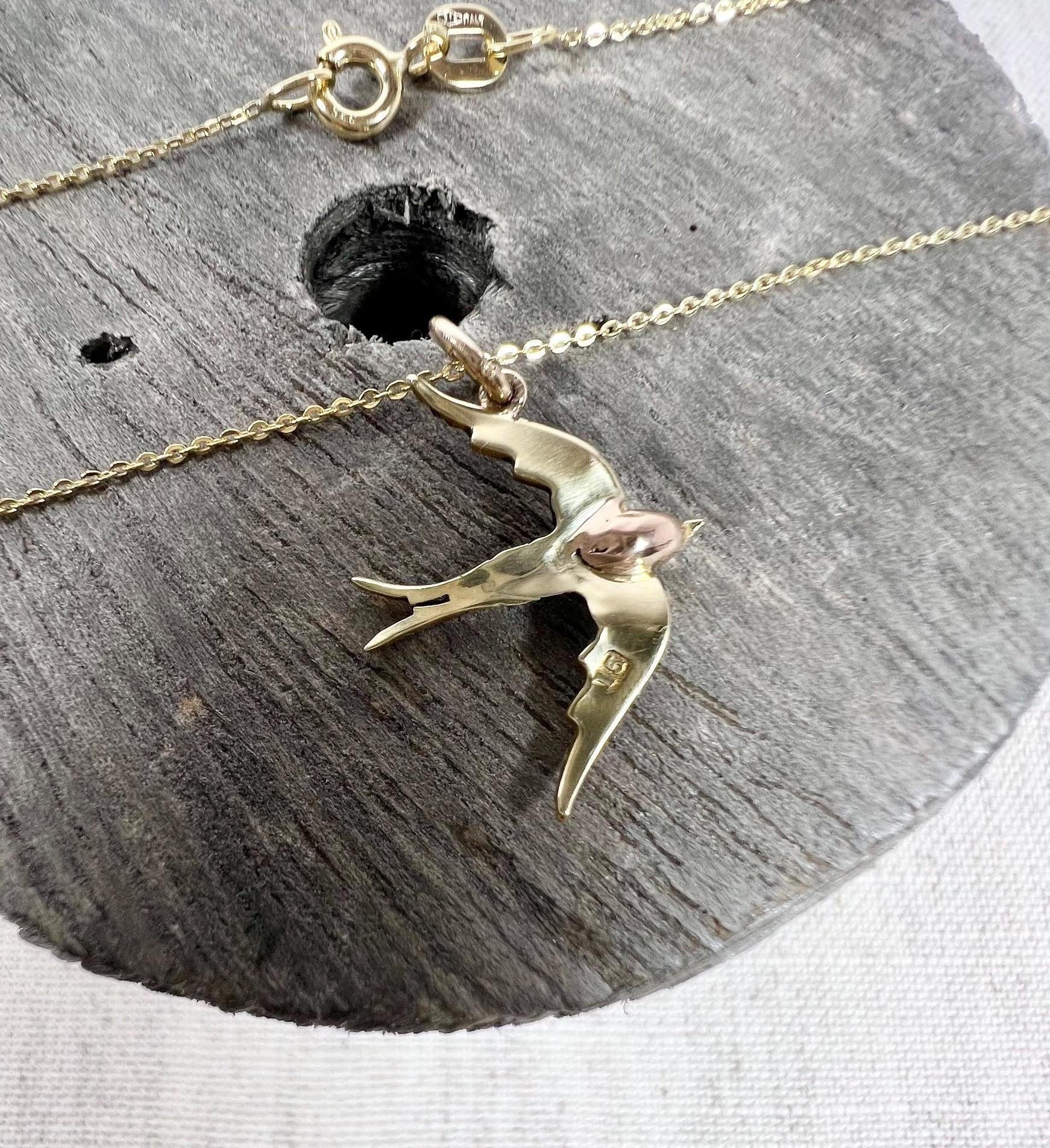 Women's or Men's Antique 15ct Gold, Victorian Seed Pearl Swallow Pendant Necklace For Sale