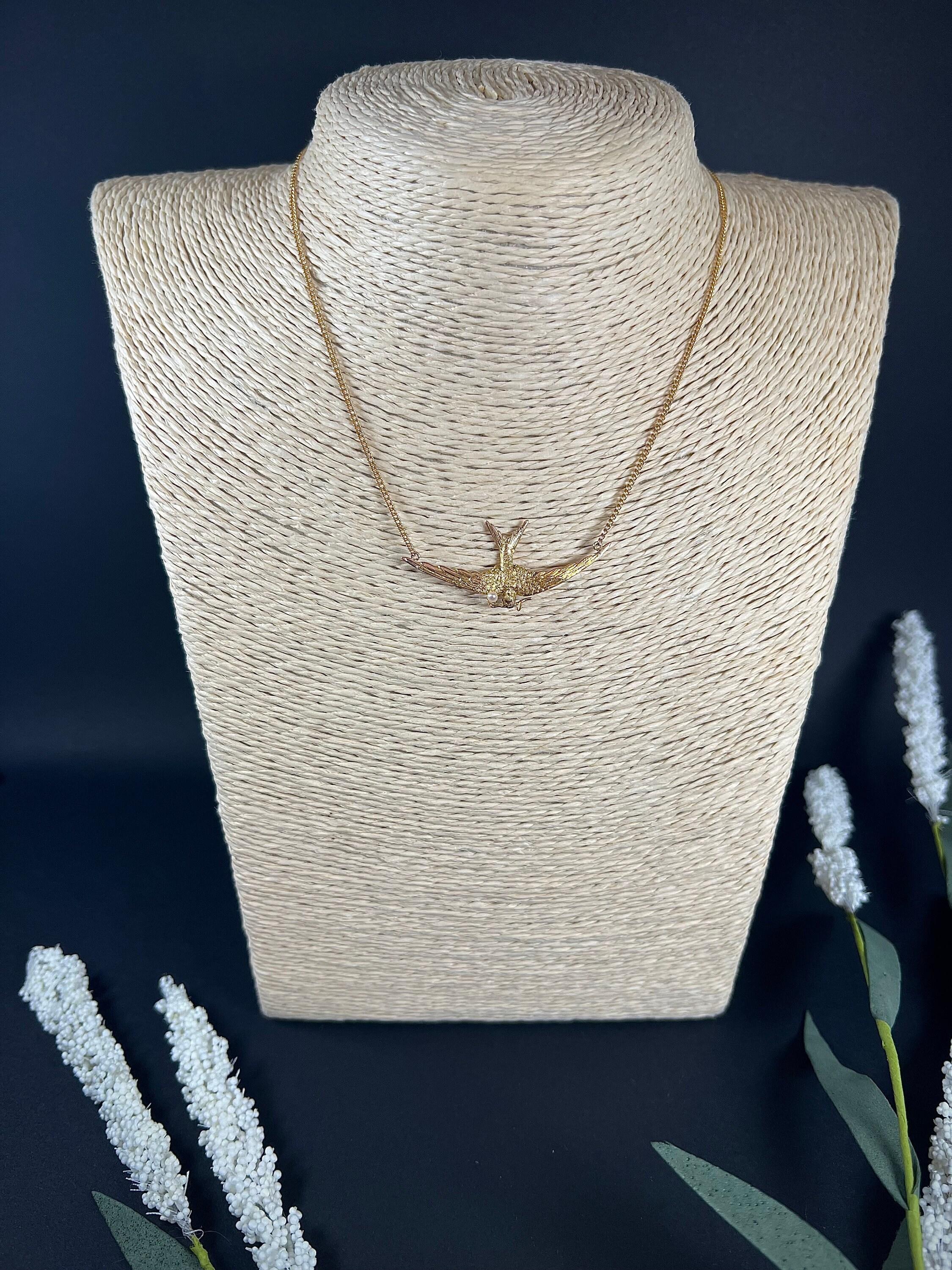 Antique 15ct Gold Victorian Swallow with Pearl Flower Pendant Necklace 2