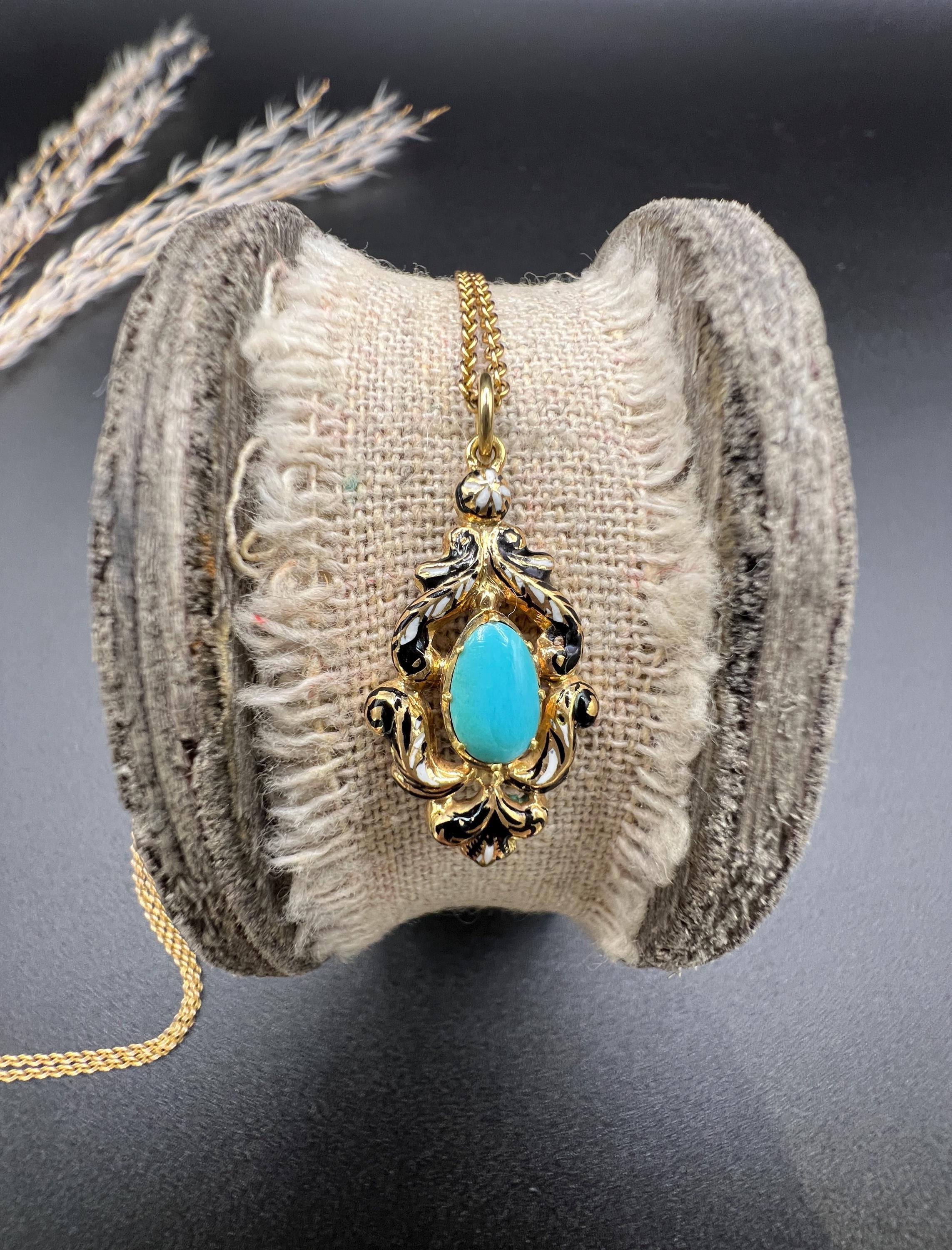 Antico ciondolo vittoriano in oro 15ct con turchese e smalto in vendita 6