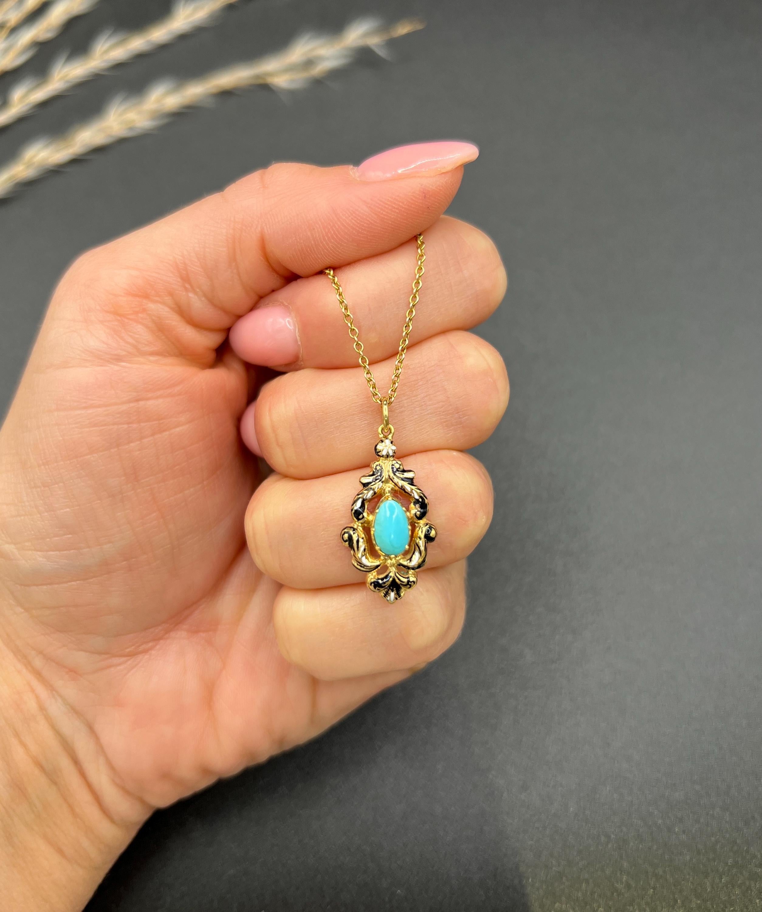 da uomo o donna Antico ciondolo vittoriano in oro 15ct con turchese e smalto in vendita