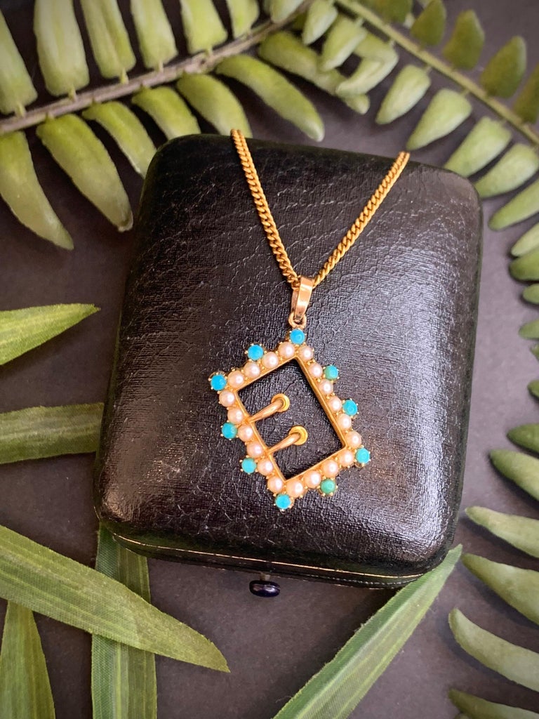 Pendentif Vintage Or Et Perles Turquoise 1923 - Ancien, Occasion, état Impeccable