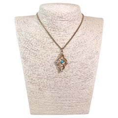 Retro 15ct Gold Victorian Turquoise & Pearl Knot Pendant