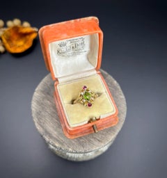 Antique 15ct Rose Gold, 1920s Ruby, Pearl & Peridot Fancy Suffragette Ring