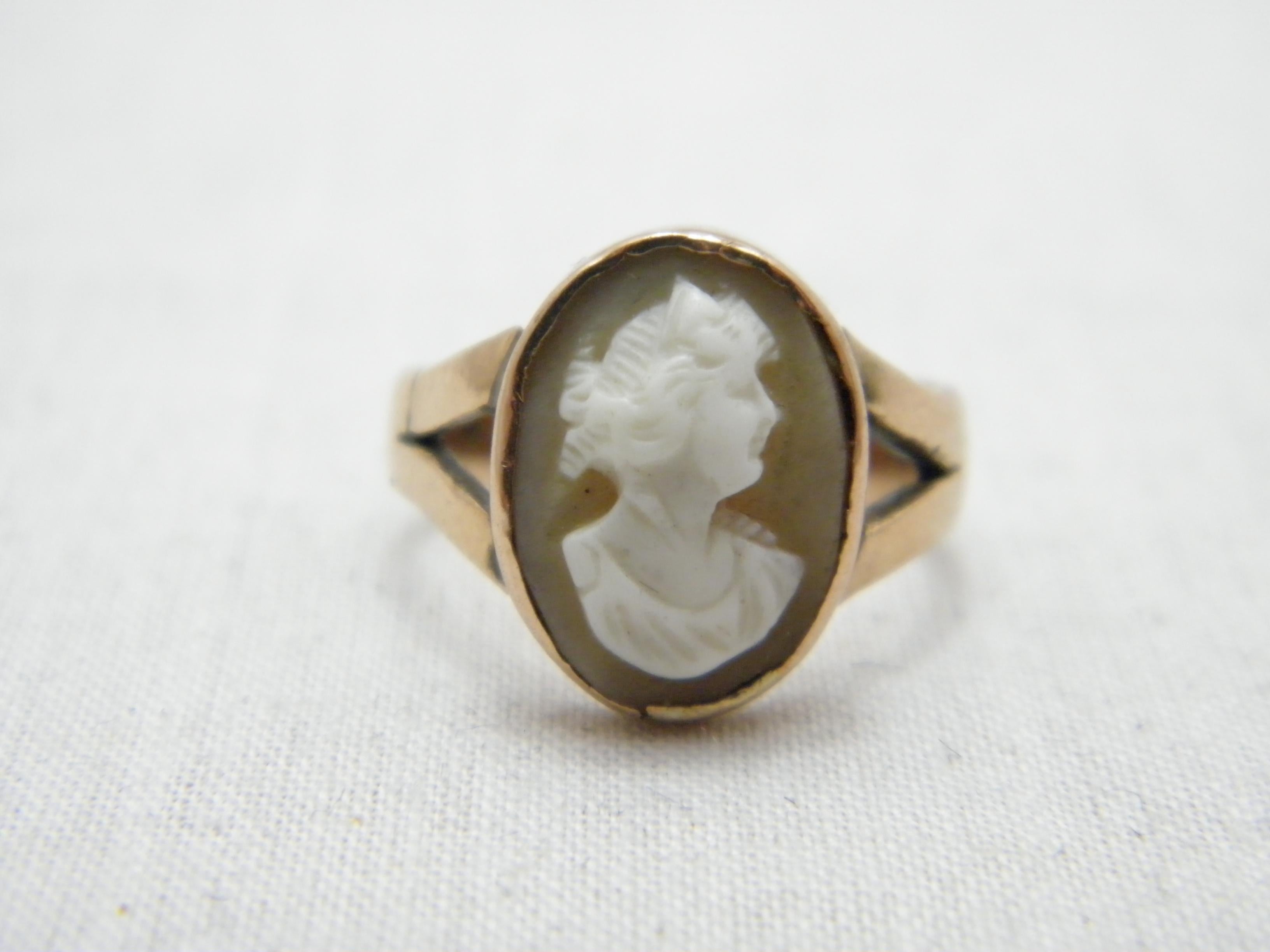 Victorian Antique 15ct Rose Gold Cameo Signet Ring 625 Purity Heavy Hardstone For Sale
