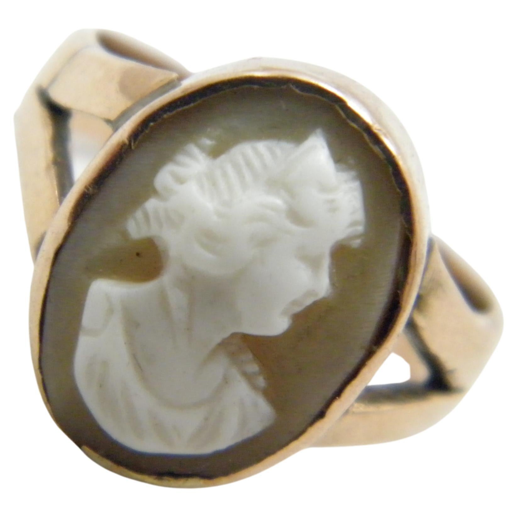 Antique 15ct Rose Gold Cameo Signet Ring 625 Purity Heavy Hardstone For Sale