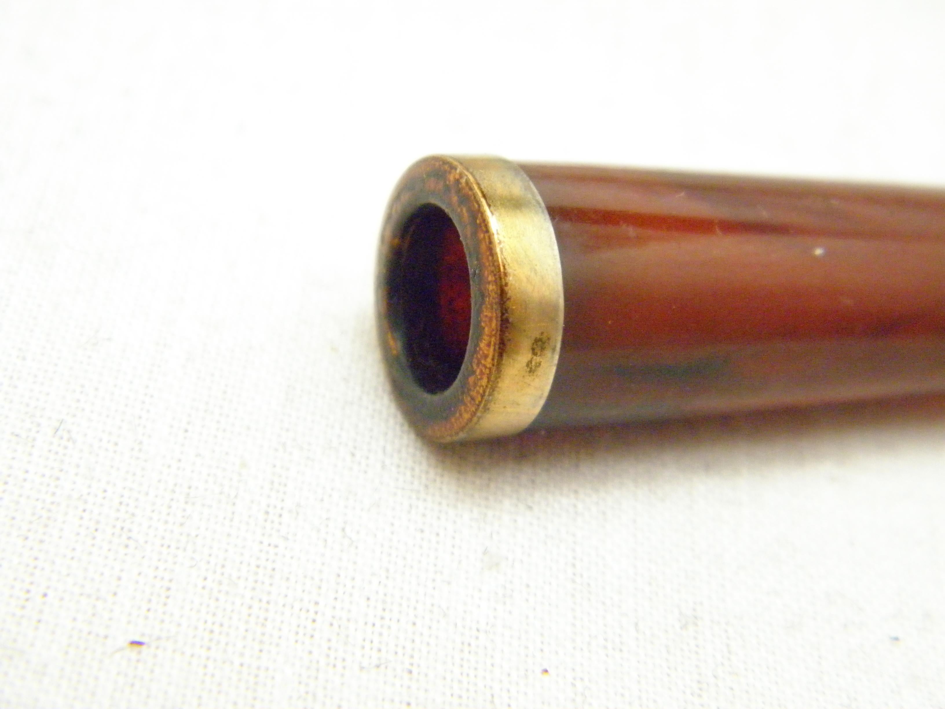 Antique 15ct Rose Gold Cherry Amber Cigar Holder 625 Purity Cheroot Boxed In Good Condition For Sale In Camelford, GB