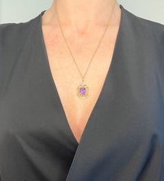 Ciondolo antico in oro rosa 15ct, ametista ottagonale ed edoardiana e perle di semina