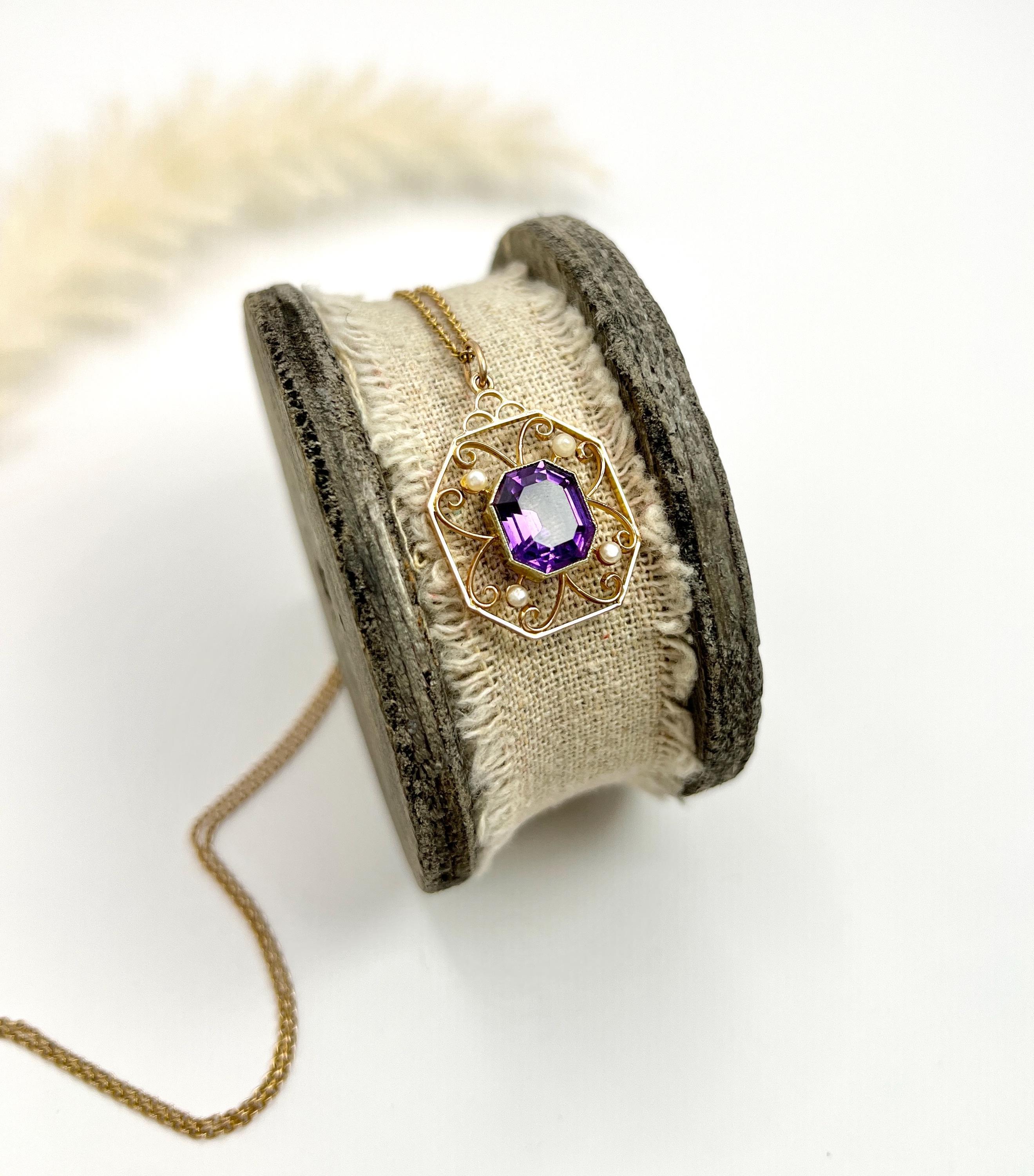 Antiker Anhänger aus 15 Karat Roségold, achteckigem Edwardianischem Amethyst und Saatperlen-Anhänger für Damen oder Herren im Angebot