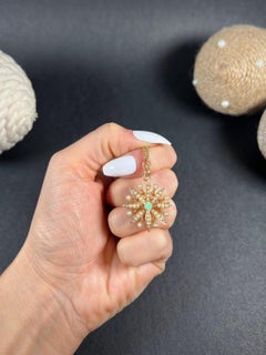 Antique 15ct Rose Gold Edwardian Opal & Seed Pearl Flower Pendant / Brooch