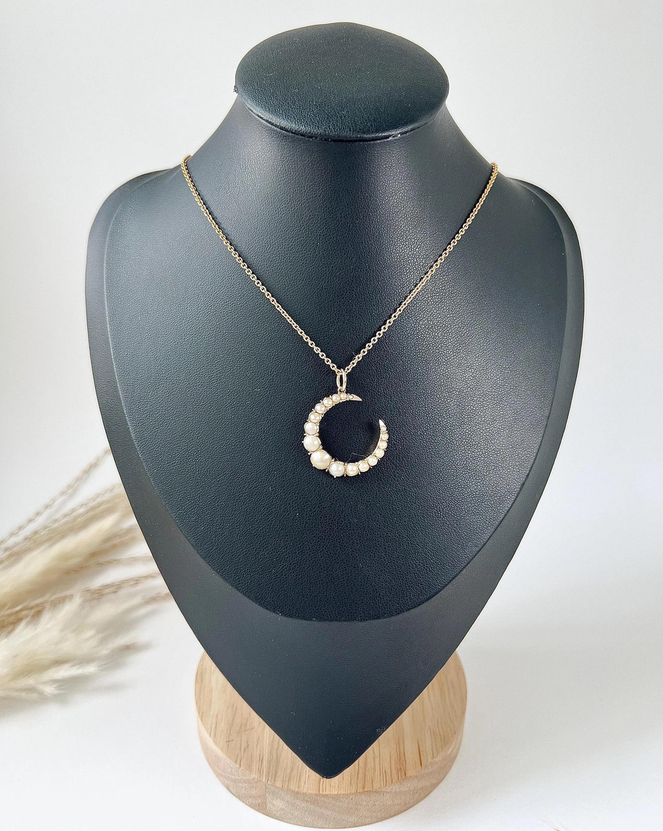 Pendentif ancien en or rose 15 carats, perle édouardienne Crescent Moon en vente 4