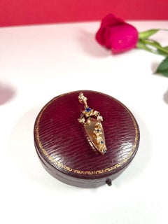 Pendentif édouardien ancien en or rose 15 carats, saphir et perle