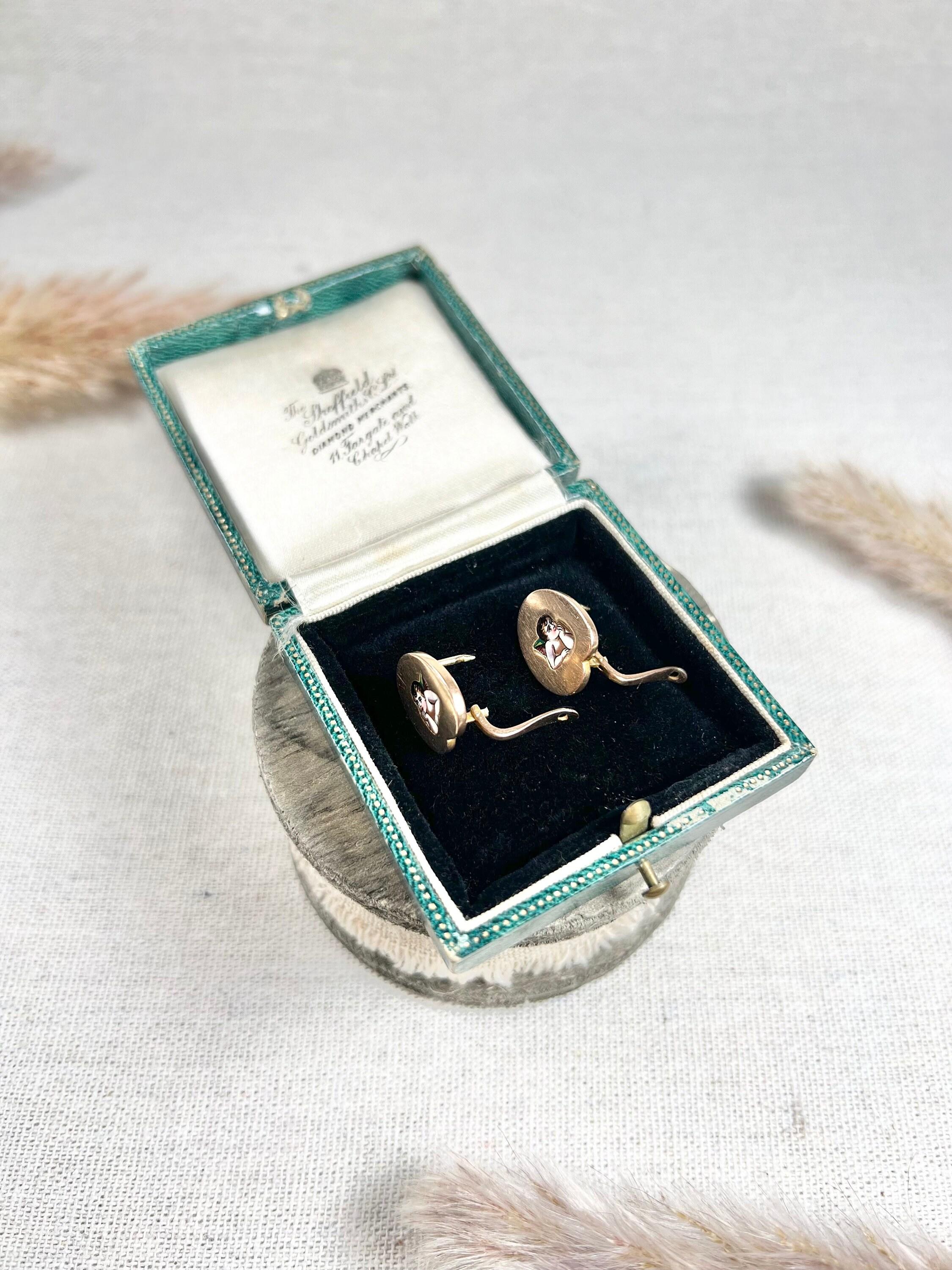 Antique 15ct Rose Gold & Enamel, Victorian Cherub Stud Earrings For Sale 7