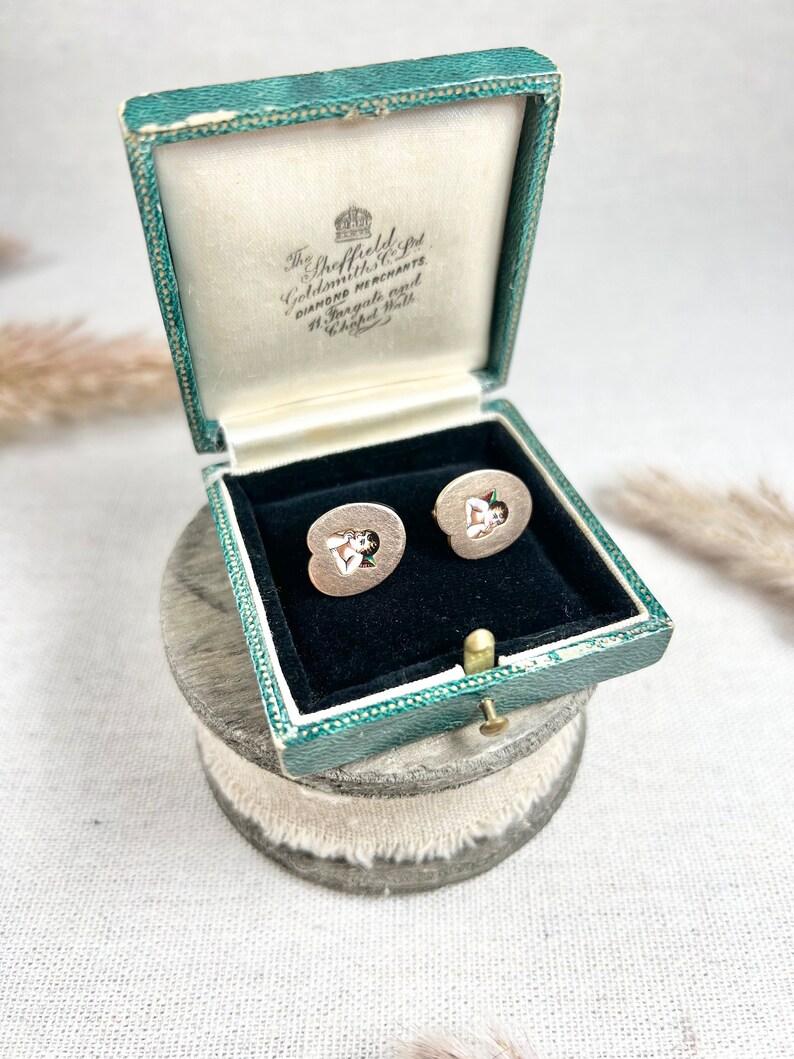 Antique 15ct Rose Gold & Enamel, Victorian Cherub Stud Earrings In Good Condition For Sale In Brighton, GB