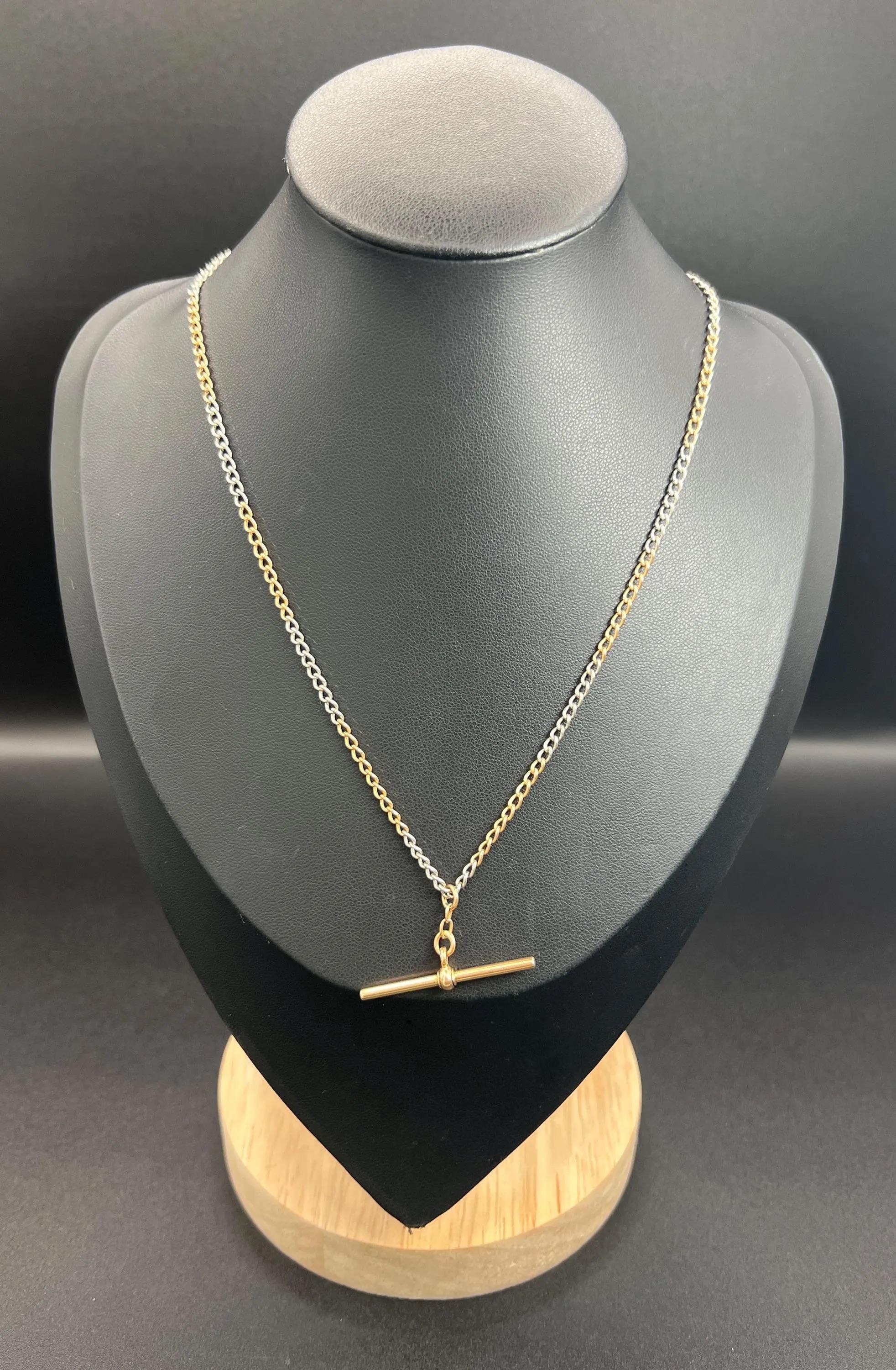 Cadena antigua de oro rosa y platino de 15 1/4 pulgadas, Edwardian Curb Link, Albert Chain en venta 4