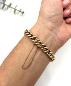 Antique 15ct Rose Gold Stamped, Edwardian Curb Link Bracelet with Integral Clasp