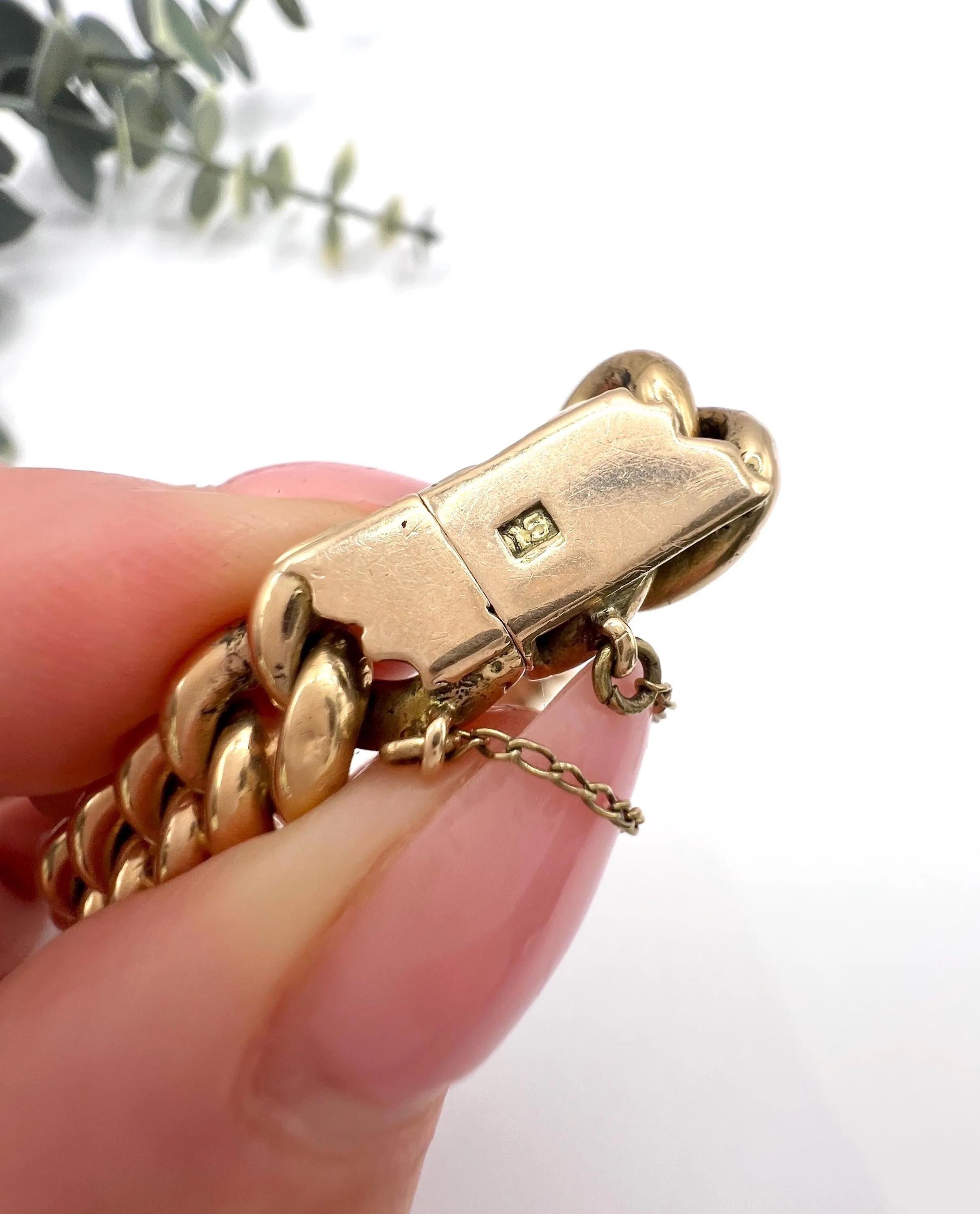 da uomo o donna Bracciale antico in oro rosa 15ct con timbro edoardiano A Link con chiusura integrale in vendita