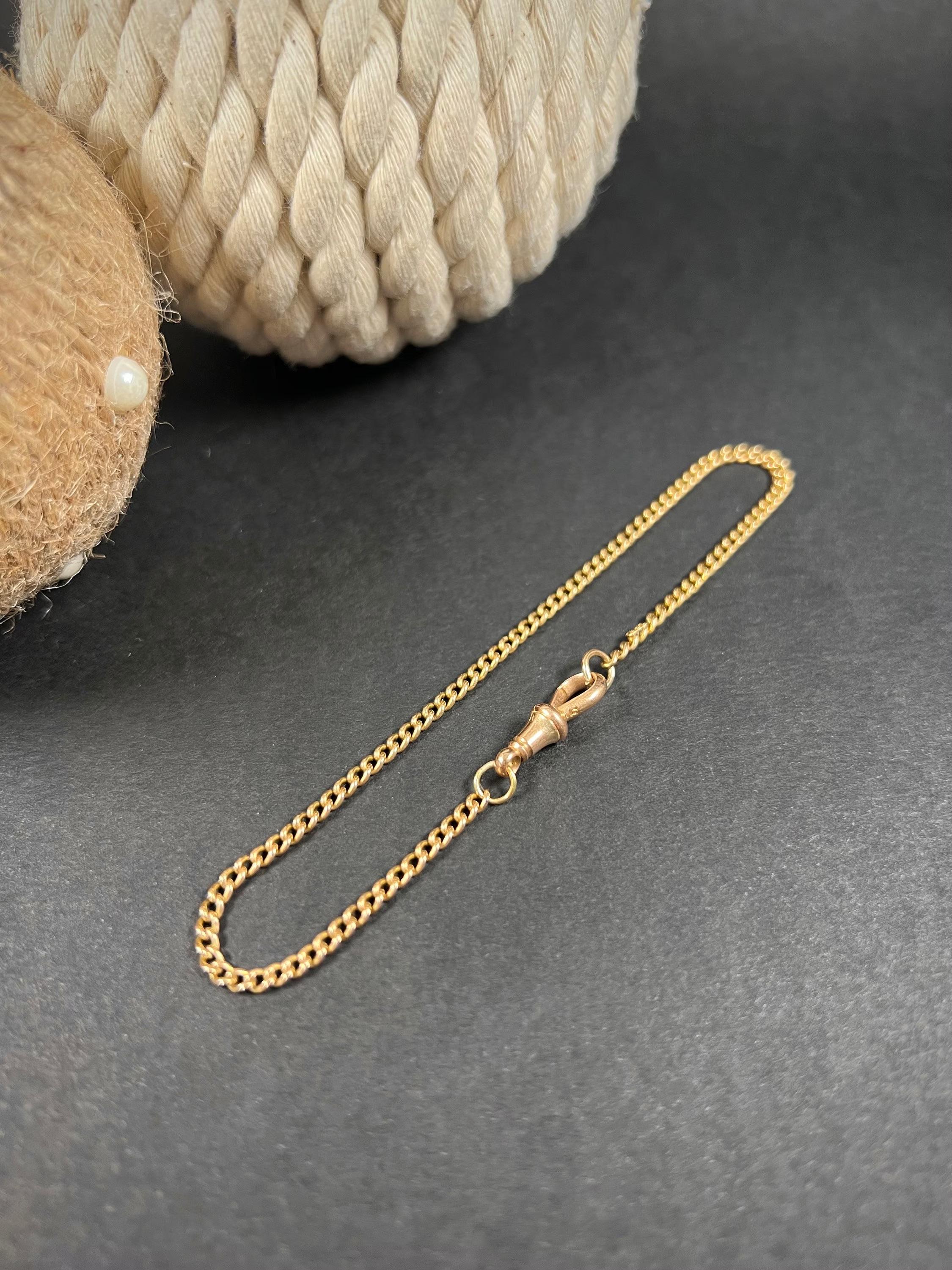 Antique 15ct Rose Gold Stamped, Edwardian Curb Link Bracelet with Swivel Clasp In Good Condition In Brighton, GB