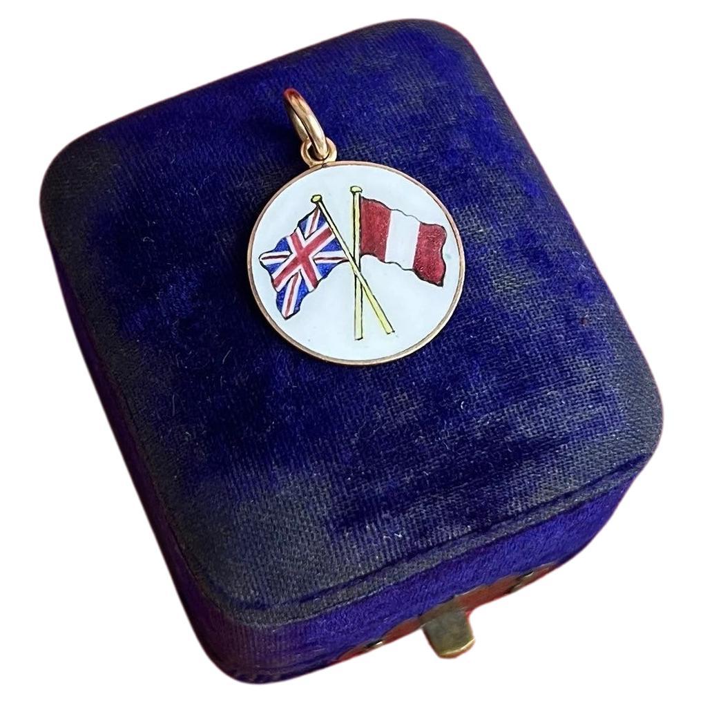Antique 15ct Rose Gold Union Jack & Peru Friendship Flag Pendant