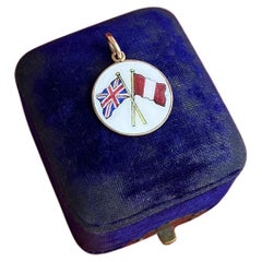 Antique 15ct Rose Gold Union Jack & Peru Friendship Flag Pendant