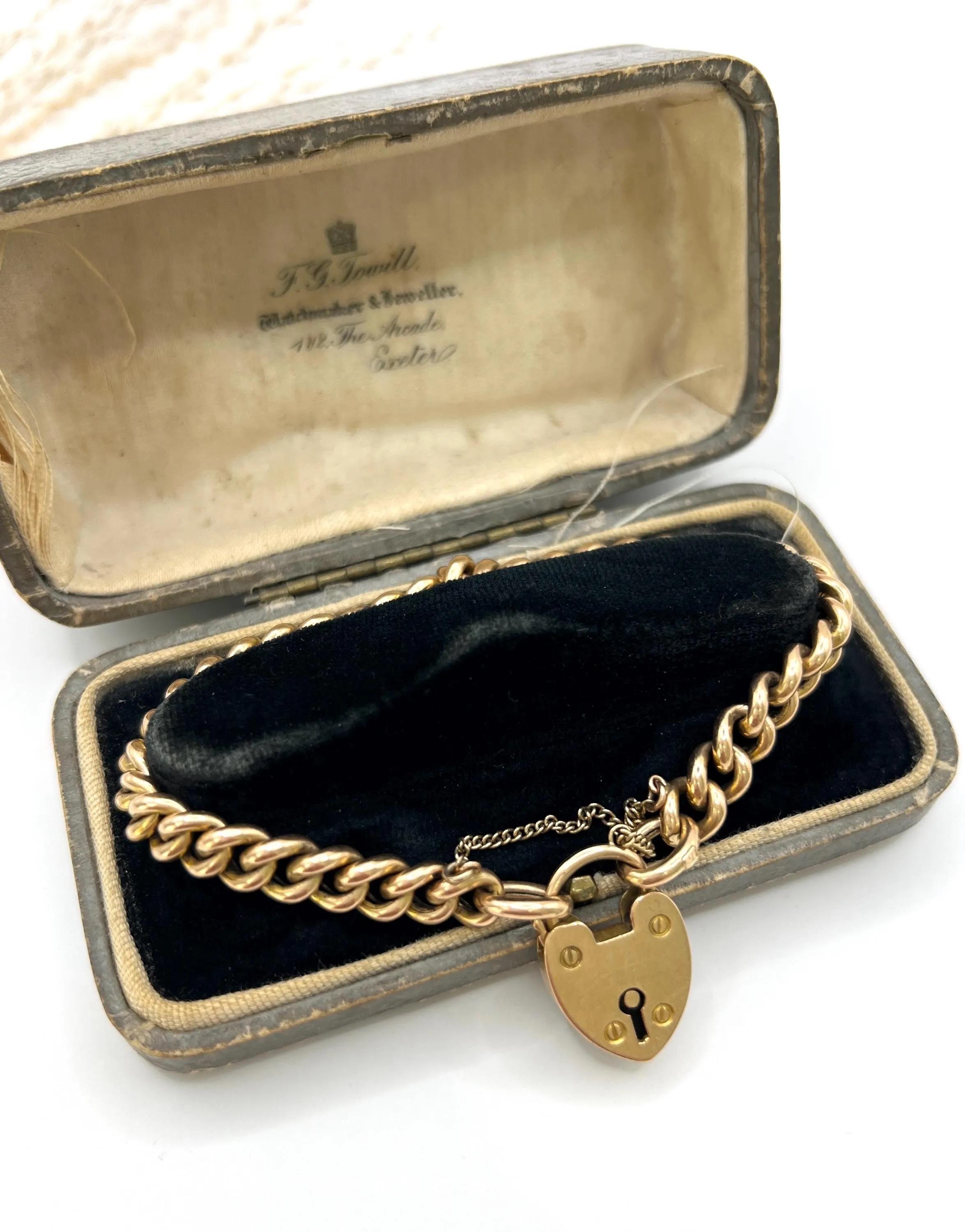 Vittoriano Bracciale vittoriano A Link con chiusura a lucchetto a cuore, in oro rosa 15ct. in vendita