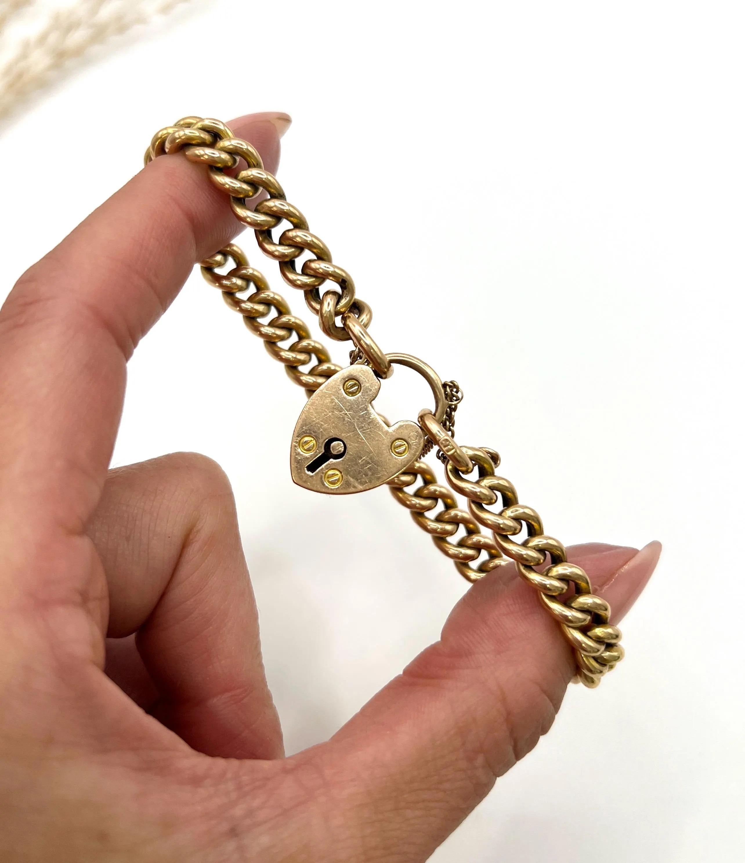 Bracciale vittoriano A Link con chiusura a lucchetto a cuore, in oro rosa 15ct. In condizioni buone in vendita a Brighton, GB