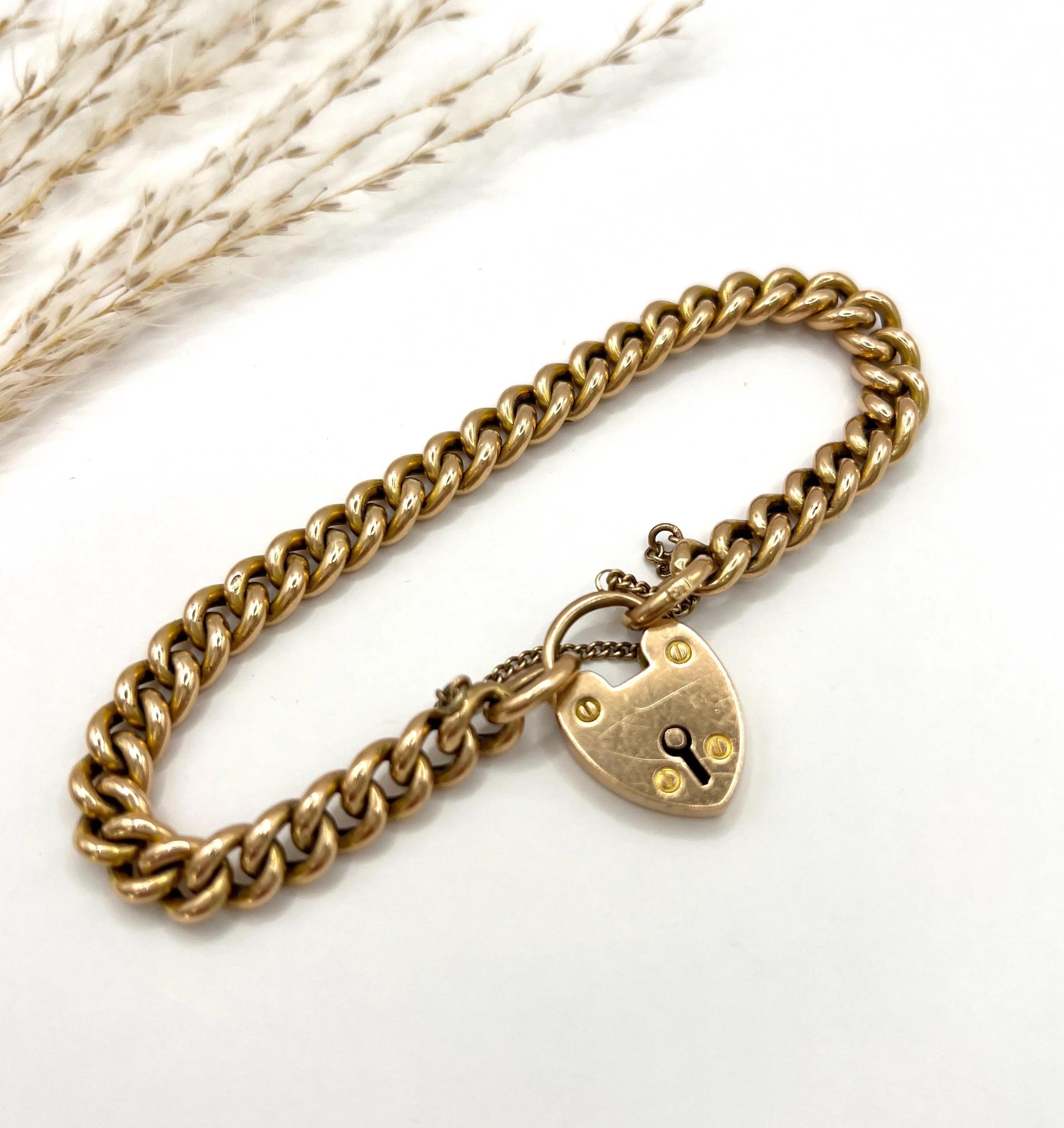 Bracciale vittoriano A Link con chiusura a lucchetto a cuore, in oro rosa 15ct. in vendita 1
