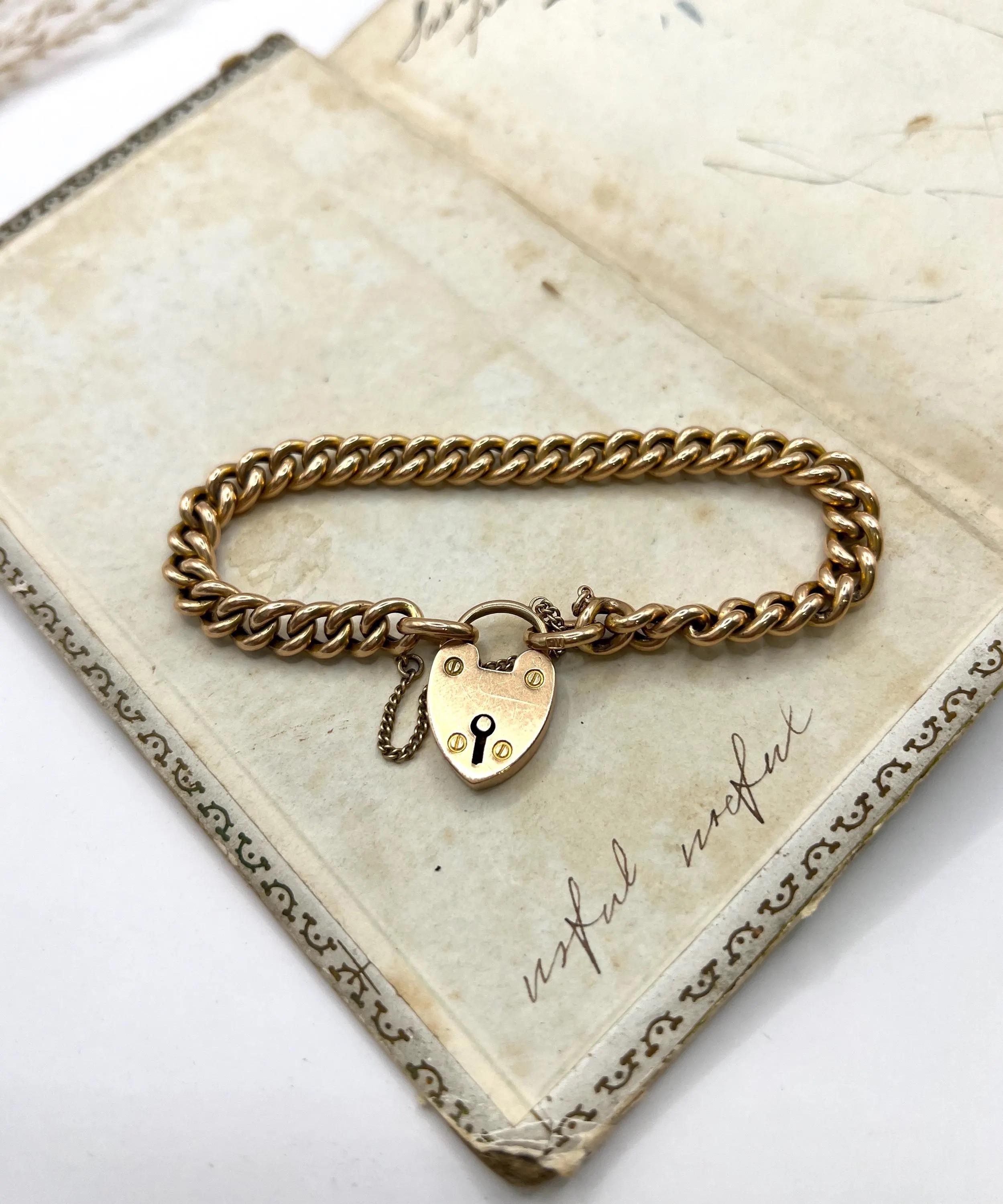 Bracciale vittoriano A Link con chiusura a lucchetto a cuore, in oro rosa 15ct. in vendita 2