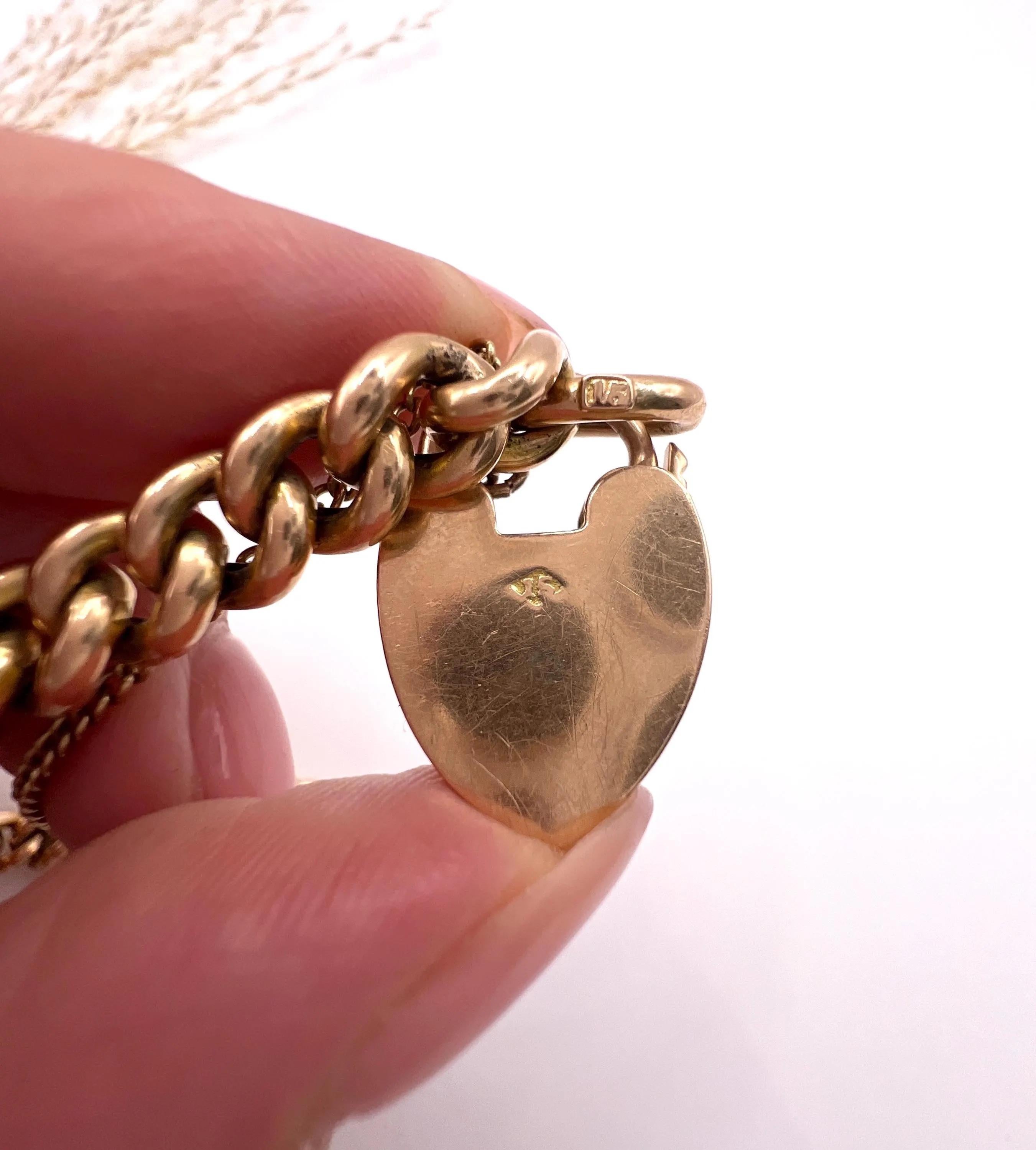 Bracciale vittoriano A Link con chiusura a lucchetto a cuore, in oro rosa 15ct. in vendita 3