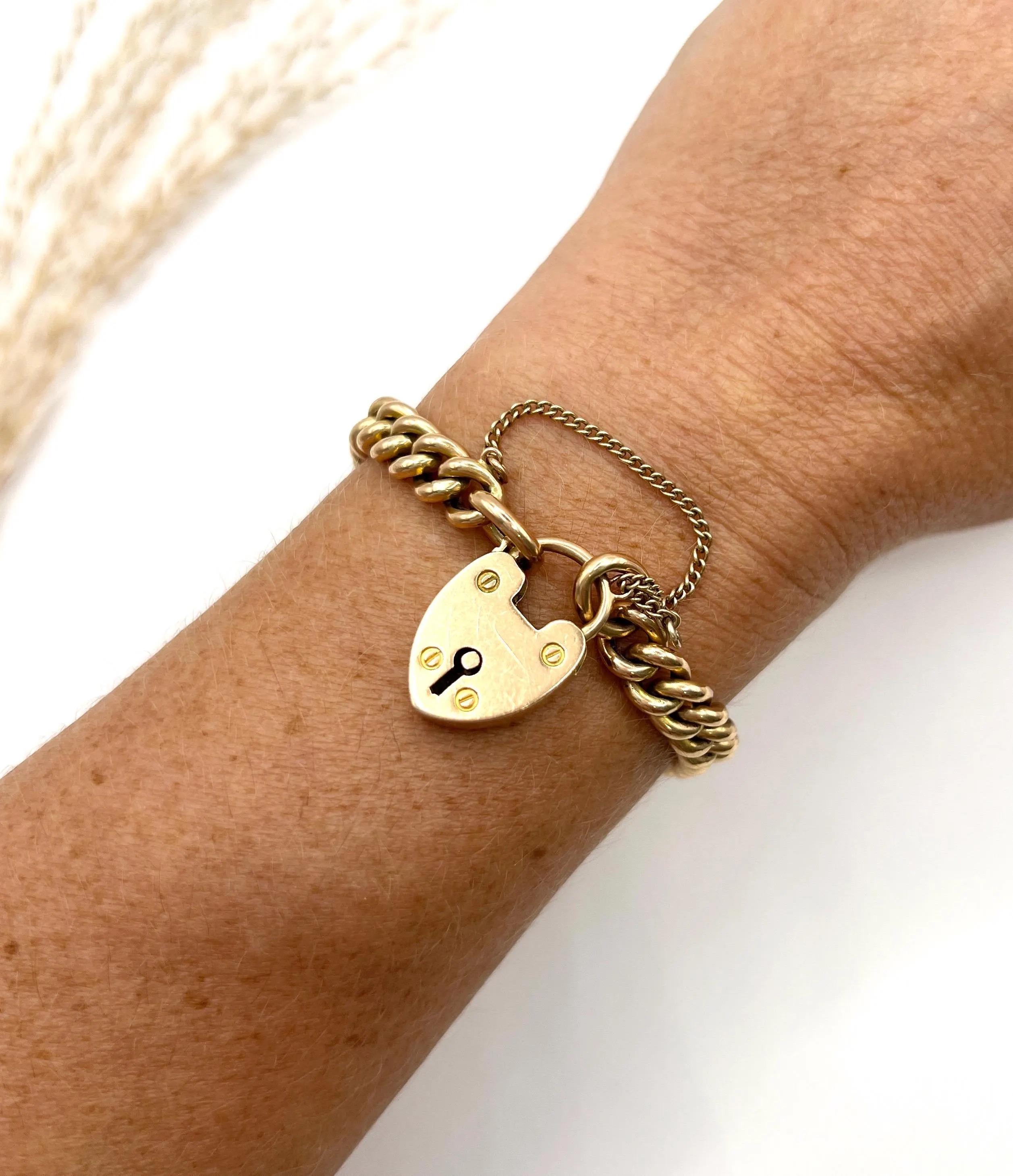Bracciale vittoriano A Link con chiusura a lucchetto a cuore, in oro rosa 15ct. in vendita 4
