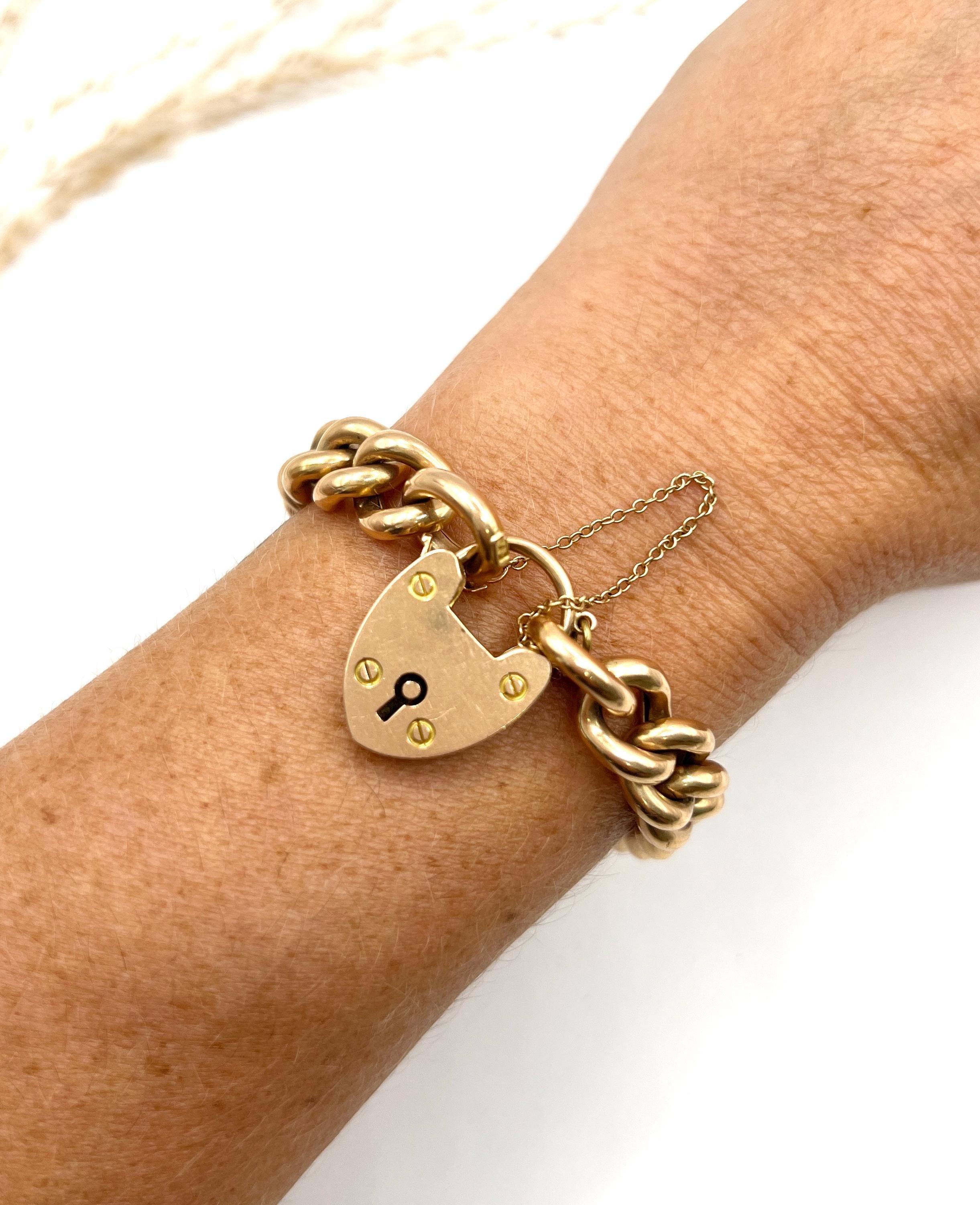 Antique 15ct Rose Gold, Victorian Curb Link Bracelet avec Heart Padlock Clasp en vente 4